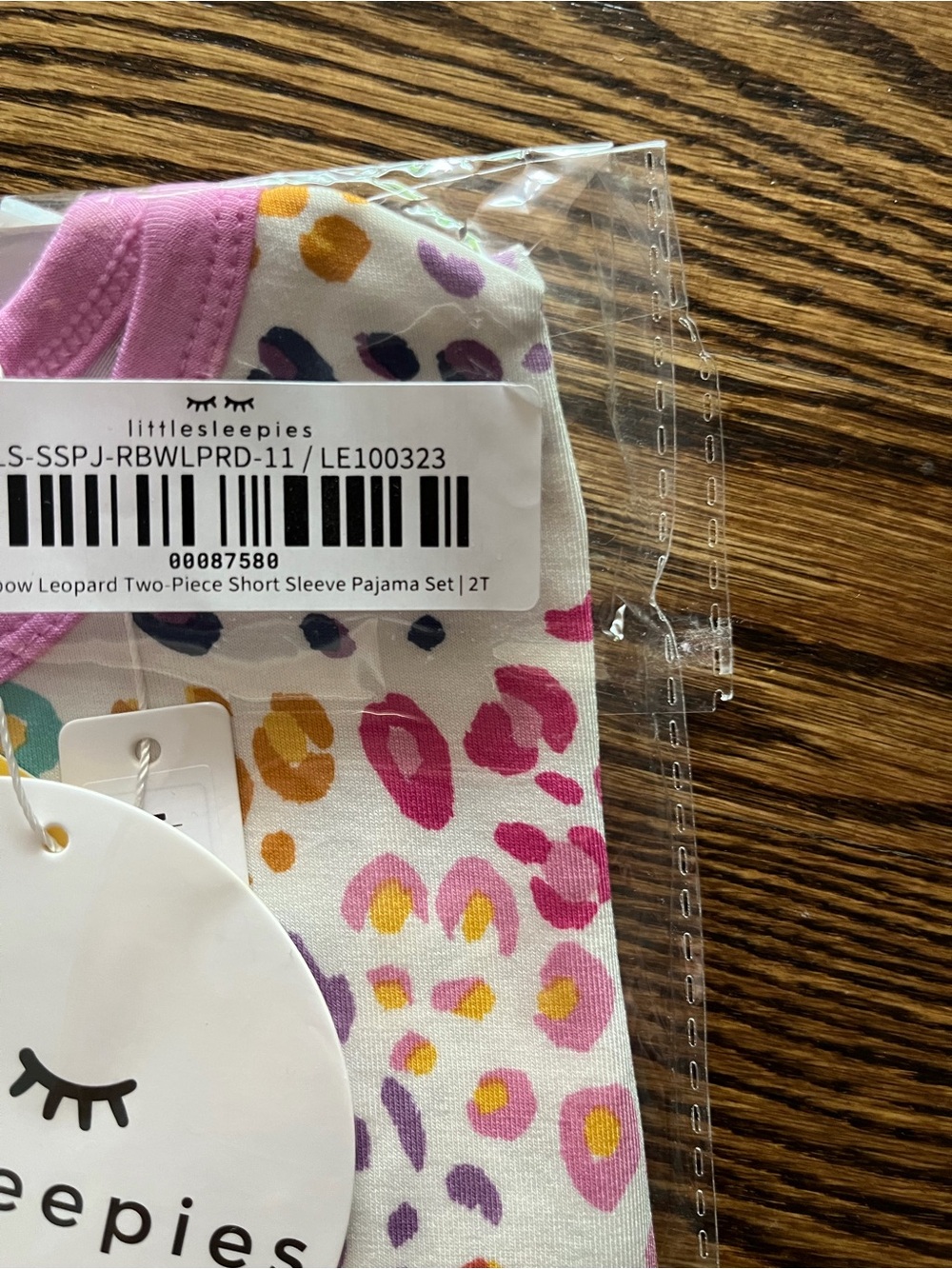 NWT Little Sleepies Rainbow Leopard Short Sleeve Pajama Set with Pink Trim - Picture 2 of 2